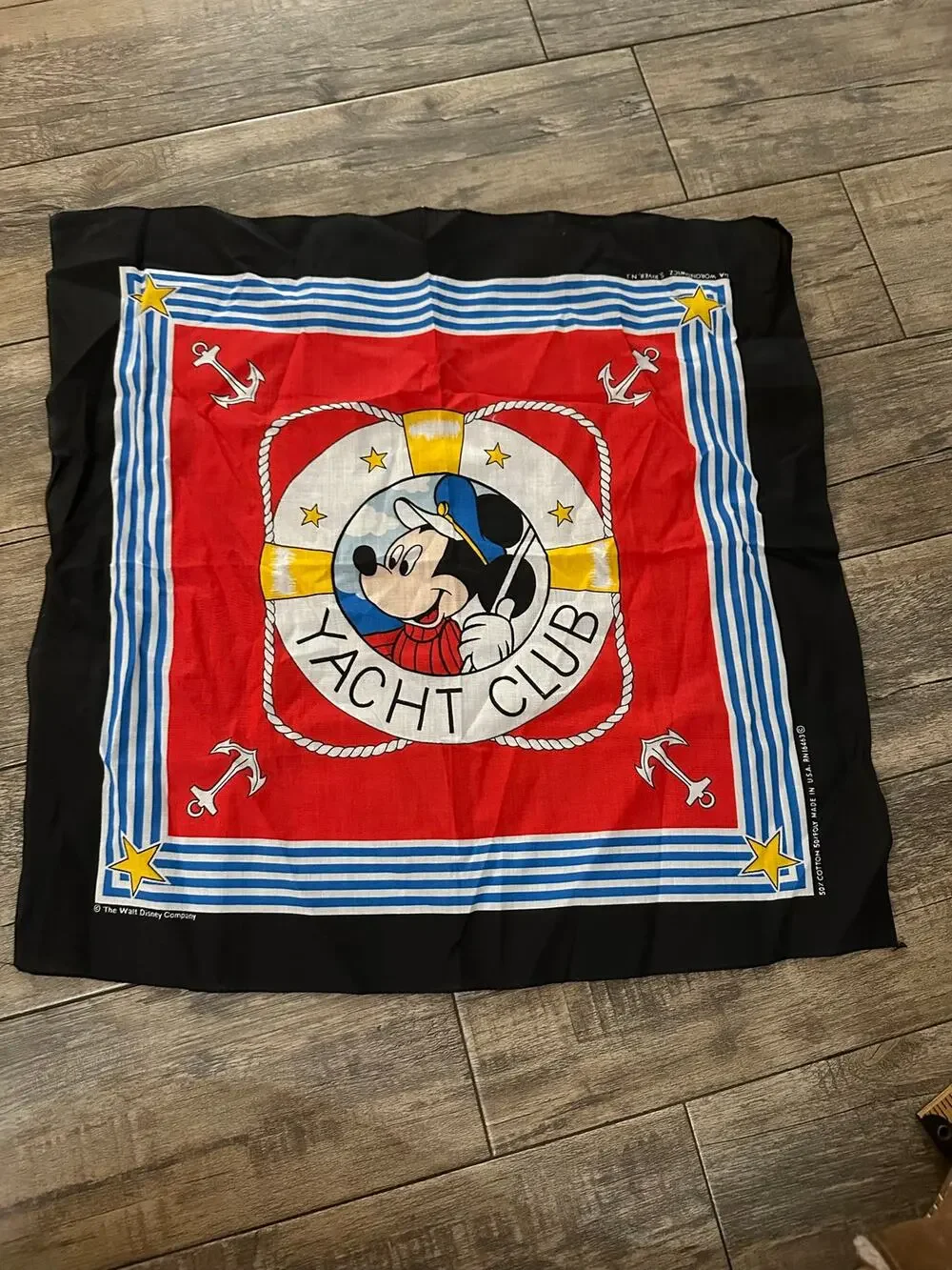 Vintage Disney Mickey Mouse Yacht Club Bandana Scarf Multi Wall Hanging Decor